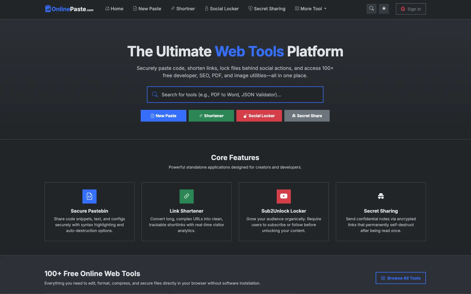 OnlinePaste website preview